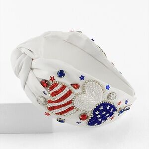 Patriotic Heart Beaded Headband